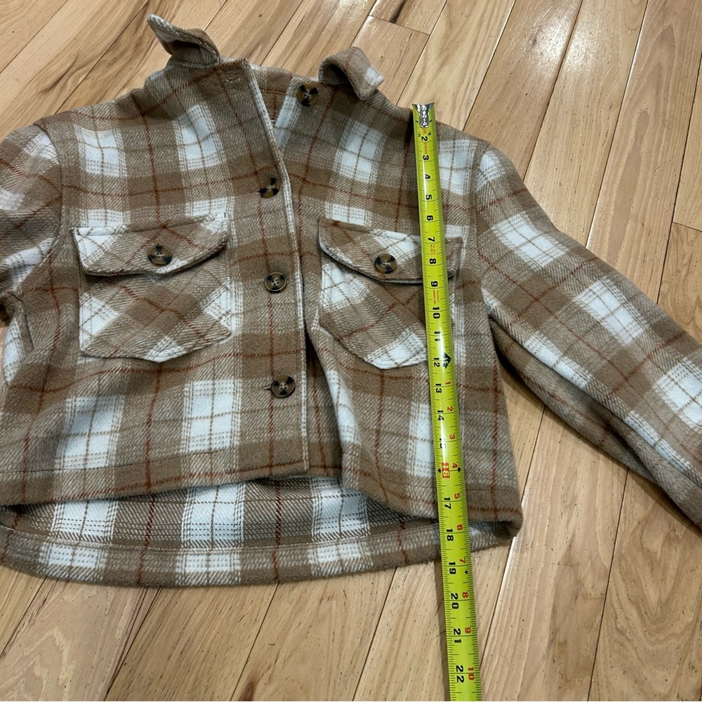 Love Tree Tan & White Plaid Fleece Button Front Shirt Jacket - Women’s Small - Picture 5 of 7